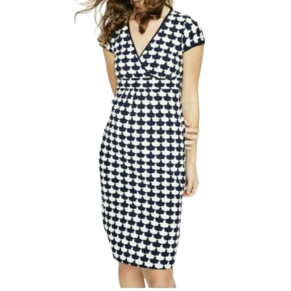 Boden Cotton Jersey Day Dress in Scallop Print - Navy/White - 10R